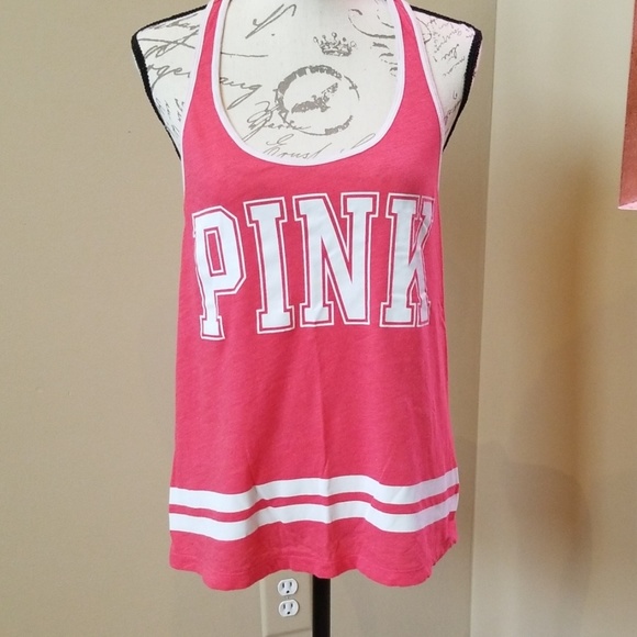 PINK Victoria's Secret Tops - PINK size Medium Pink/White racer back tank top